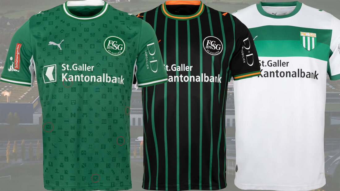 Die neuen Trikots für den FCSG: Das grüne Heimtrikot präsentiert dabei alle Wappen der Gemeinden. Einige der Sarganserländer Wappen wurden rot eingekreist. (Pressebild)