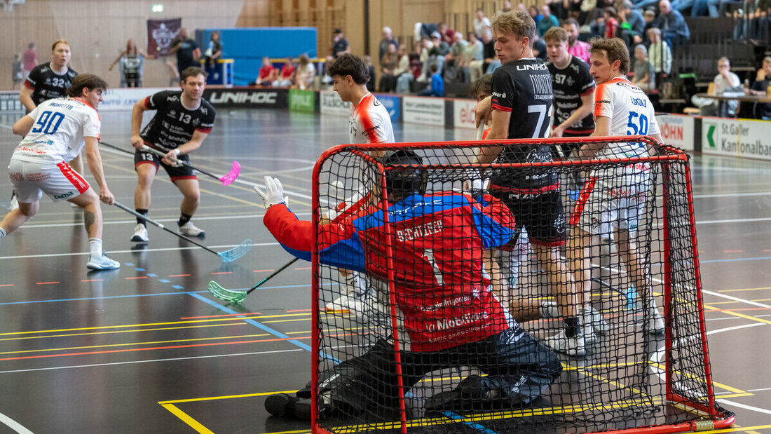 Starker Start: 2:0 führt der UHC Sarganserland nach 20 Minuten gegen Ticino. (Bild: Daniel Ackermann)