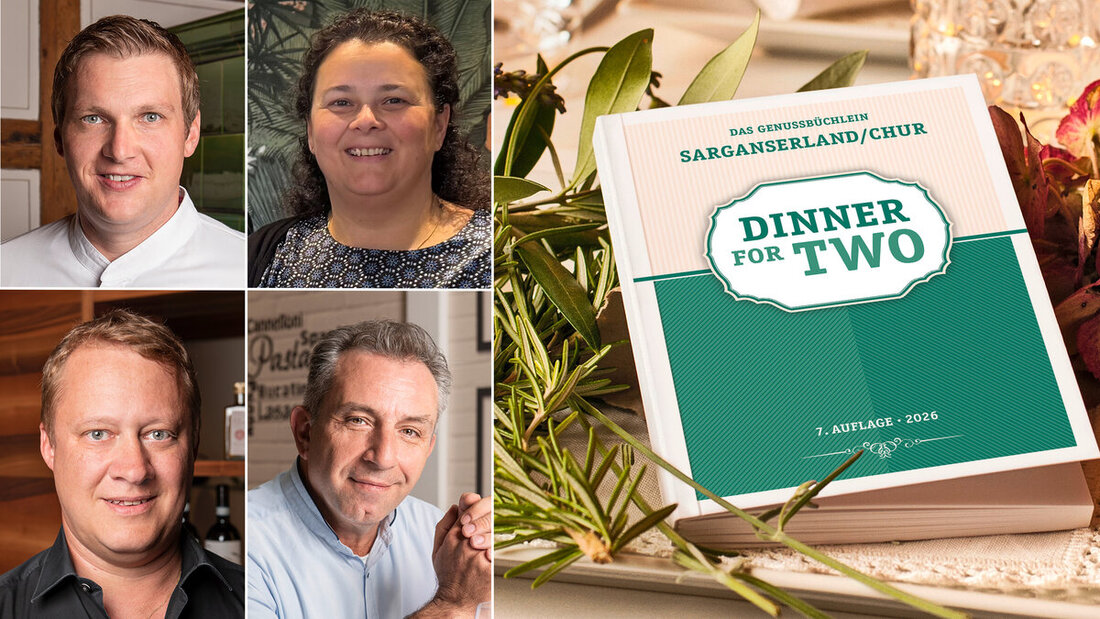 Stehen im und hinter dem Genussbüchlein: Thomas Dolp, Marco Biasi, Danilo Sangrigoli und Judith Zacharias (von links oben im Uhrzeigersinn). (Pressebild)