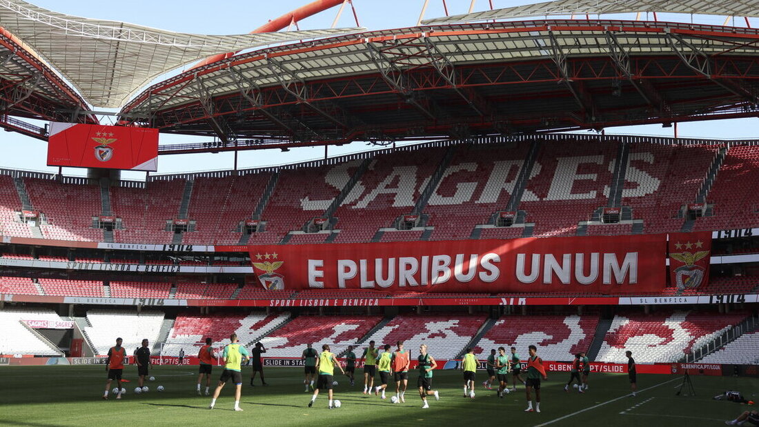 Imposante Arena: Die Spieler des FC St.Gallen beim Abschlusstraining im Estadio da Luz. (Bild: Keystone)