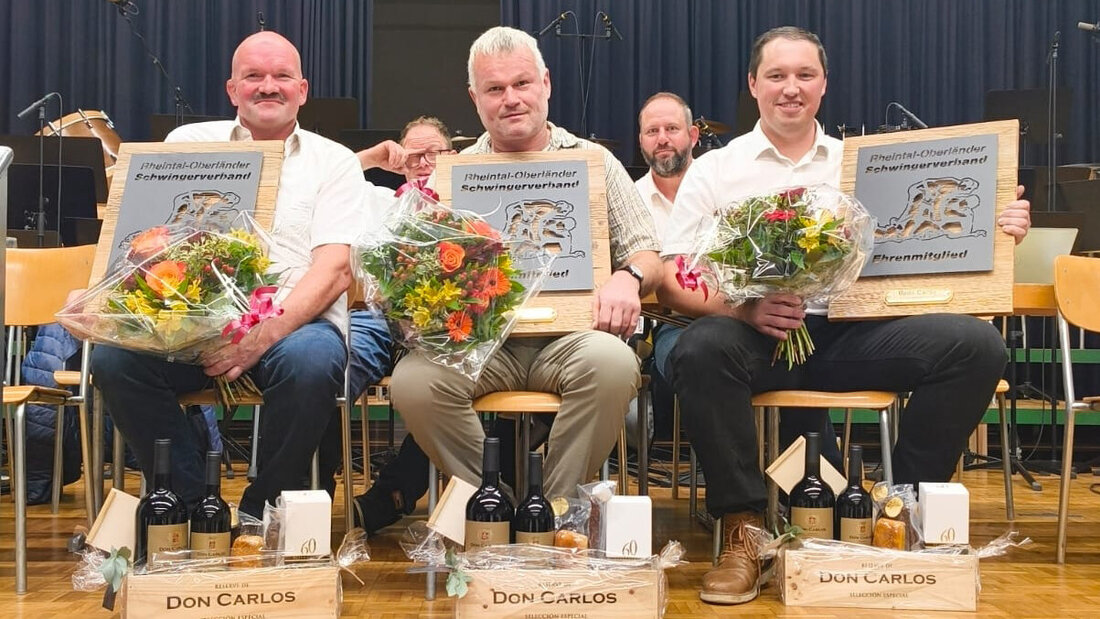 Die neuen Ehrenmitglieder des Rheintal-Oberländer Verbandes: Marcel Hangartner, Peter Städler und Beda Coray (von links). (Pressebild)