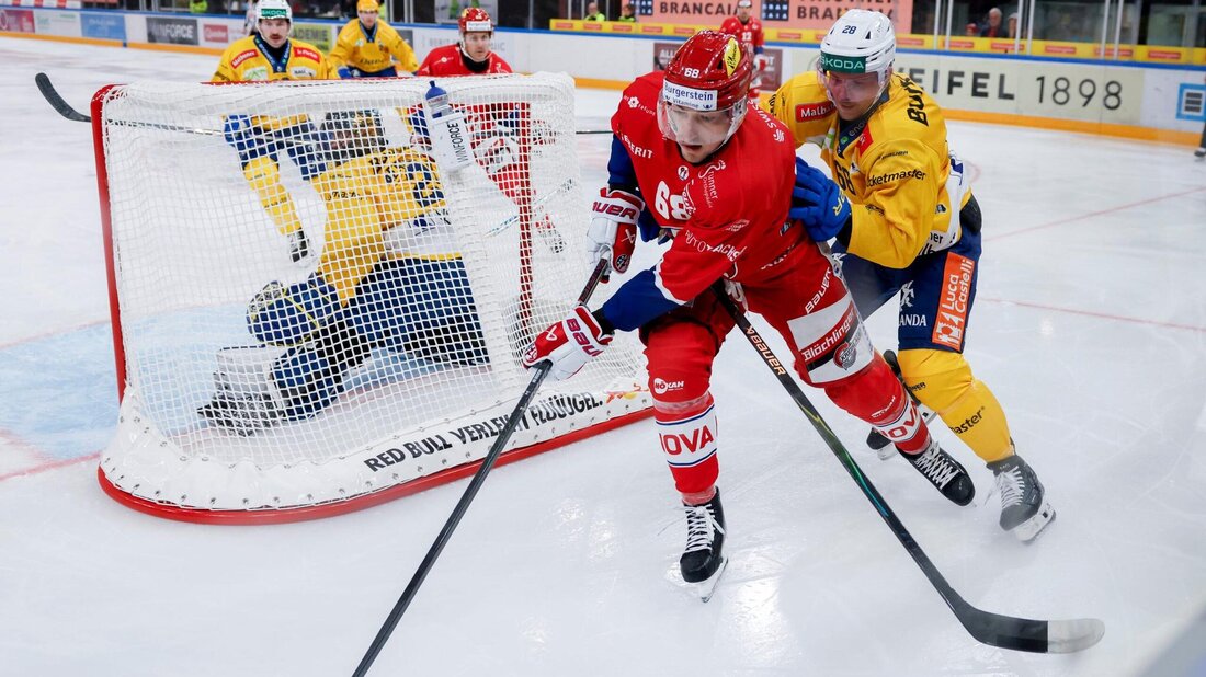 Turbulent: Wenige Tage nach seiner Verpflichtung steht Martin Gernat (hinten in Gelb) gegen die Lakers auf dem Eis. (Bild: Christian Merz/Keystone)