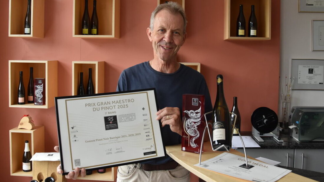 Freut sich über die Auszeichnungen am diesjährigen Mondial des Pinots: Stefan Hörner, bis Ende Jahr verantwortlich für das Weingut Gonzen. (Bild: Hans Bärtsch)