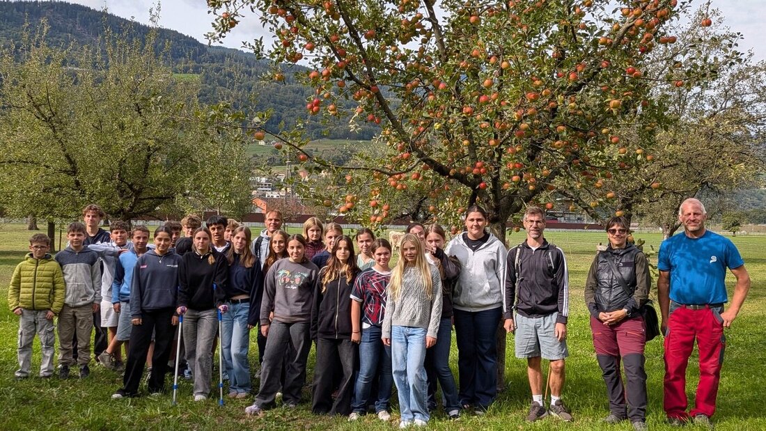 Feldforschung statt Bücherbrüten: Zwei Schulklassen erleben den Weg vom Apfel ins Glas und den Wert von Hochstämmern für die Natur. (Pressebild) 216016_216590.jpg