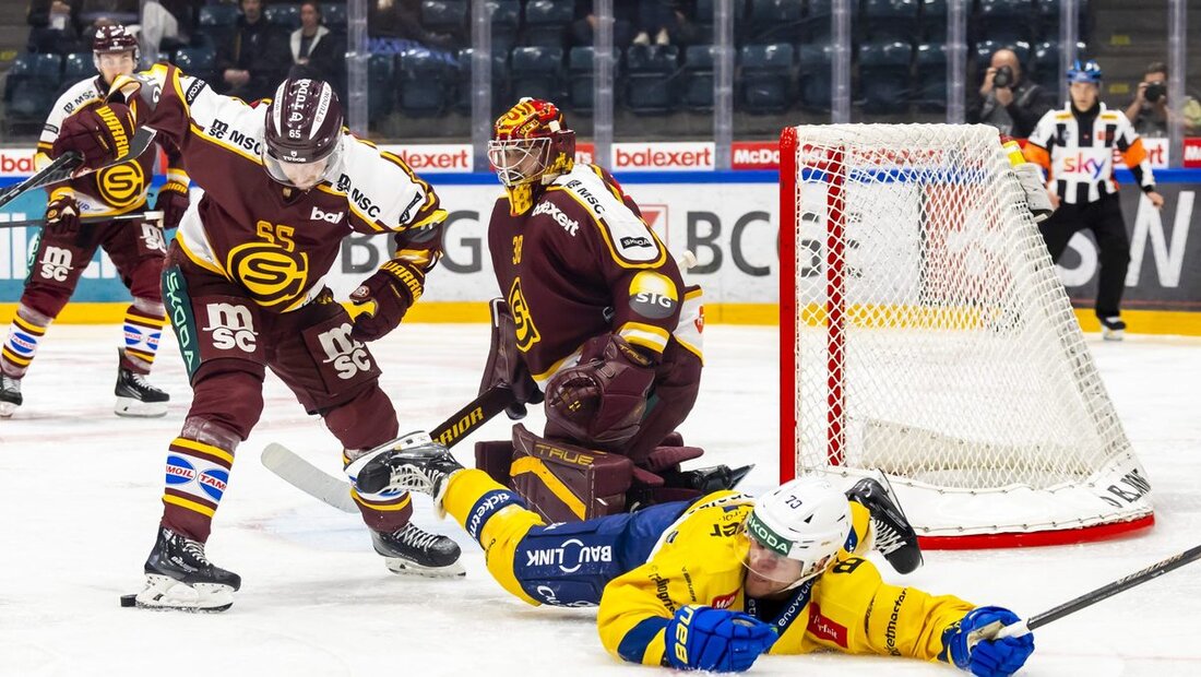Bauchlandung: Enzo Corvi und der HCD kommen in Genf unter die Räder. (Bild: Salvatore di Nolfi / Keystone)