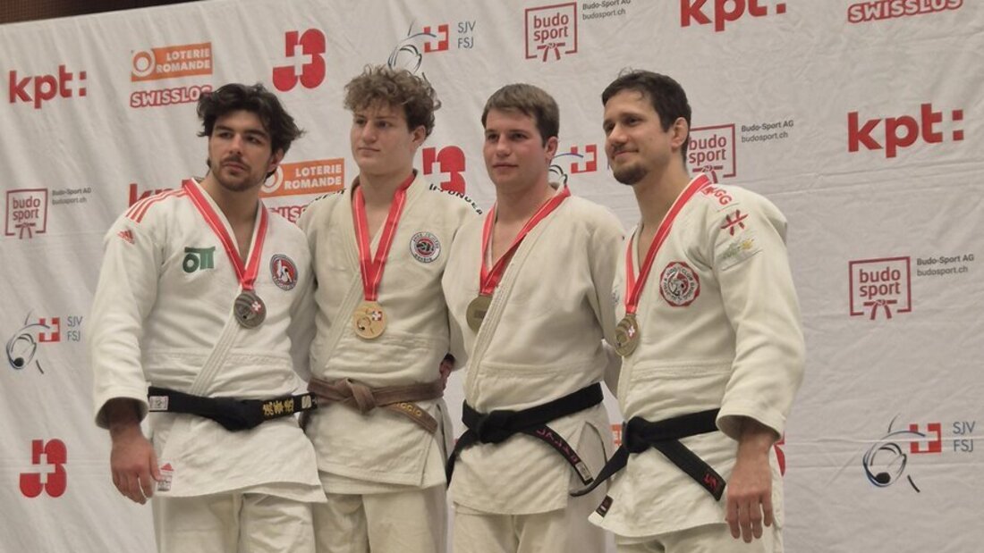 Hochkarätiges Podest in der Königsklasse: Lukas Wittwer, Lorenzo Enz, Leandro Brühlmann und Ciril Grossklaus (von links). Pressebild