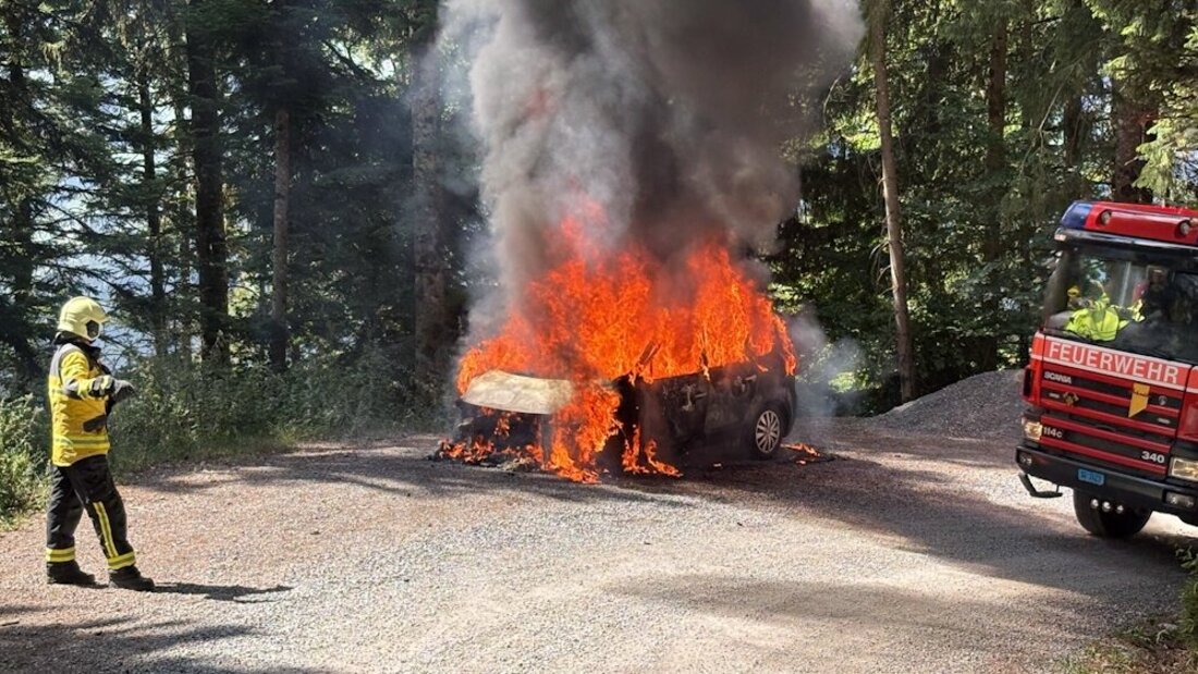 Von der Feuerwehr gelöscht: Ein Fahrzeug in Tscherlach. (Bild: Kantonspolizei St. Gallen)