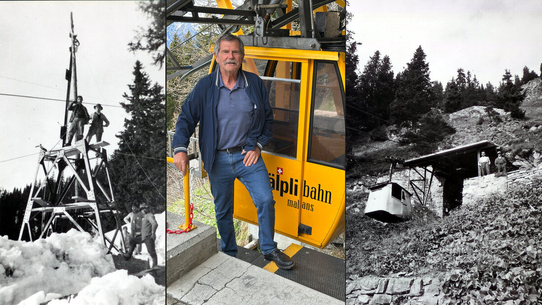 Wurde 1939 bis 1941 mit einfachsten Mitteln gebaut: Die ursprüngliche Materialseilbahn. Die Geschichte der heutigen Älplibahn kennt Martin Liesch in- und auswendig. (Bilder: Archiv, Pressedienst, Jörg Weber)
