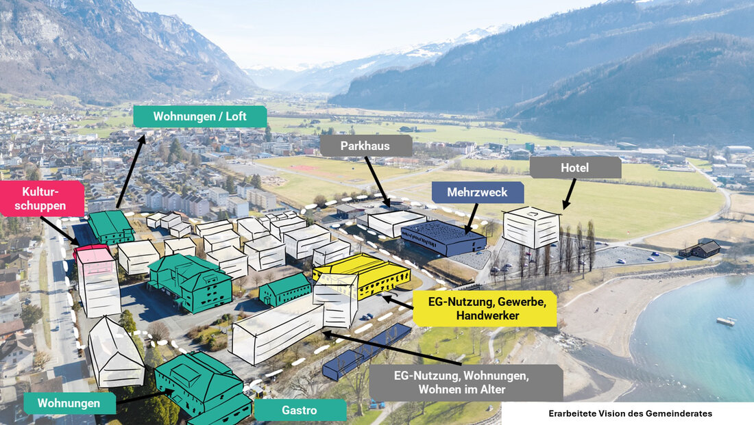Ein grosses Generationenprojekt: So könnte das Kasernenareal in Walenstadt aussehen, sollte sich die Vision des Gemeinderates realisieren lassen. (Visualisierung: Pressedienst)