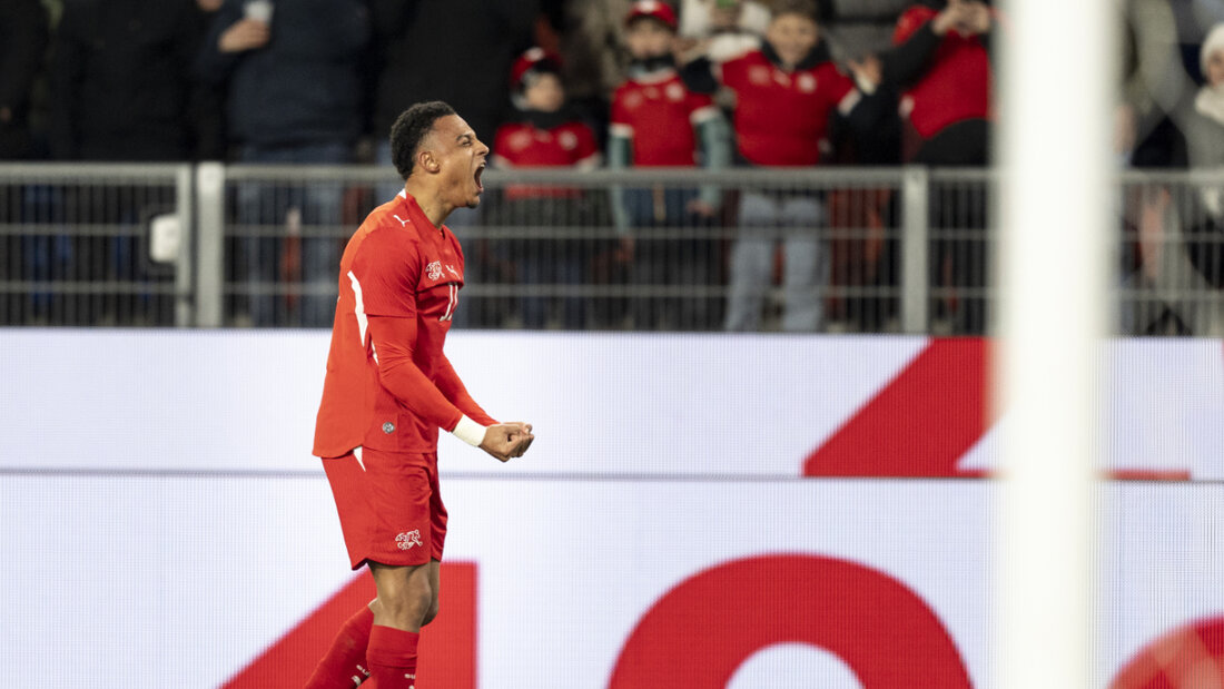 Dan Ndoye jubelt über seinen Treffer im Testspiel gegen Deutschland 20260328014500672.jpg