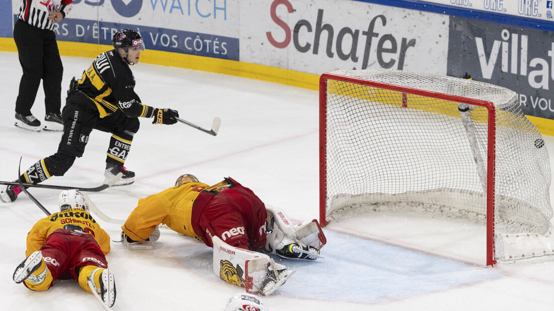 Die Entscheidung in Pruntrut: Anttoni Honka vom HC Ajoie erzielt in der Verlängerung das 5:4 und die Langnauer, die 4:1 geführt hatten, liegen am Boden 20261010224950484.jpg