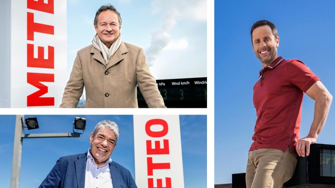 Thomas Bucheli (oben links) und Felix Blumer (unten links) treten in den Ruhestand. Gaudenz Flury (rechts) übernimmt die Leitung von SRF Meteo. 20251029114541367.jpg