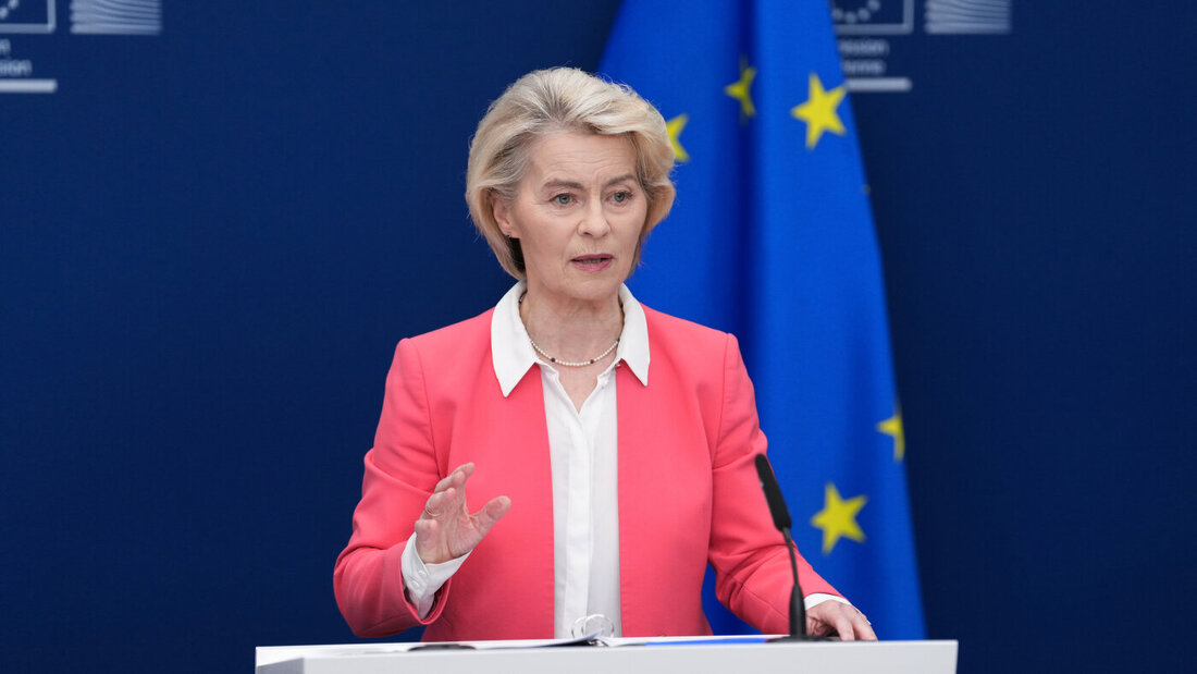 Ursula von der Leyen, Präsidentin der Europäischen Kommission (EU), spricht im EU-Hauptquartier. Foto: Marius Burgelman/AP/dpa 20260715082709240.jpg