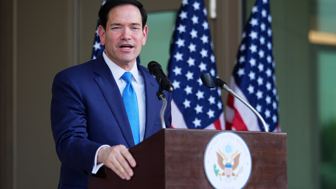 US-Außenminister Marco Rubio spricht bei einer Einweihungszeremonie für ein Nebengebäude der US-Botschaft in Neu-Delhi. Foto: Julia Demaree Nikhinson/Pool AP/AP/dpa 20260523212836698.jpg