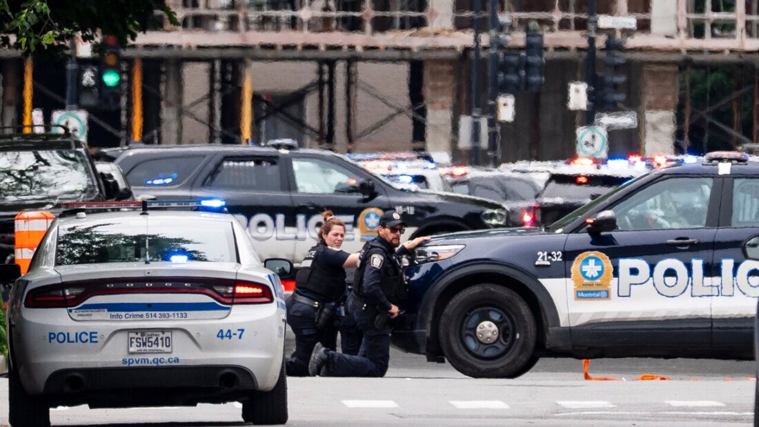 Die Polizei von Montreal ist am Tatort einer Schießerei in Montreal im Einsatz. Foto: Christopher Katsarov/The Canadian Press/AP/dpa 20260622224130268.jpg