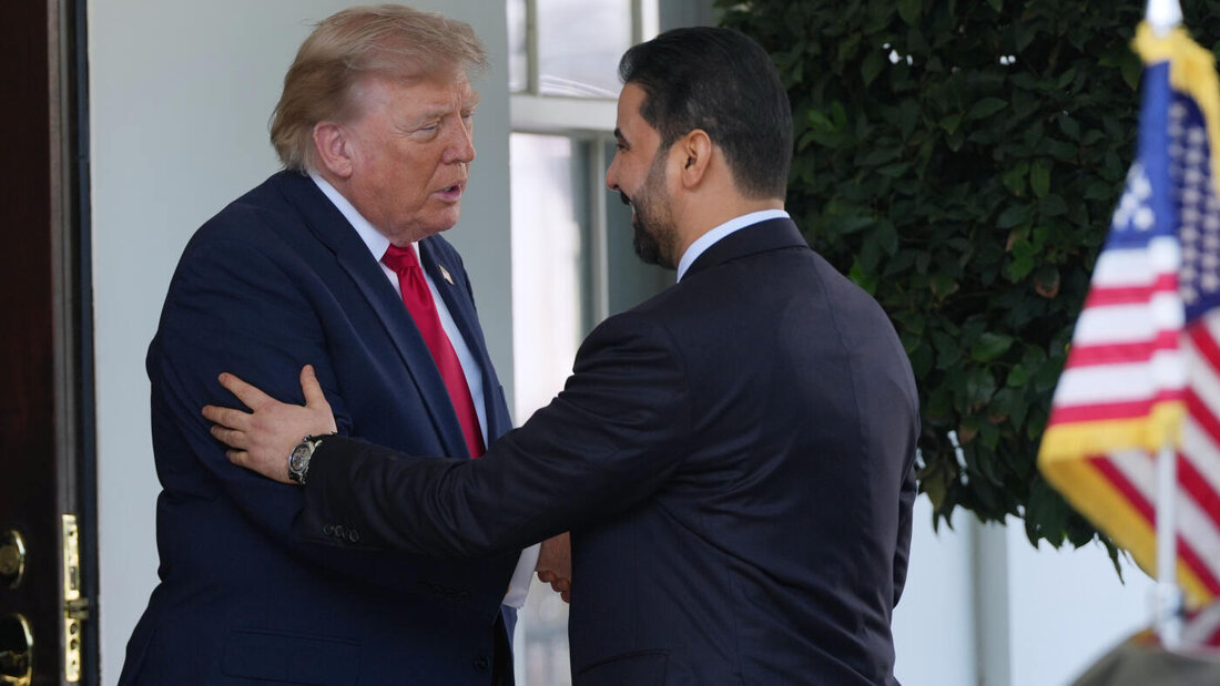 US-Präsident Donald Trump (l) empfängt den irakischen Ministerpräsidenten Ali al-Zaidi im Weißen Haus. Foto: Julia Demaree Nikhinson/AP/dpa 20260714174444562.jpg