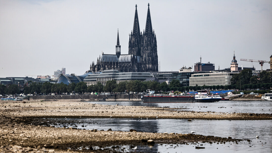 Die lange Trockenheit hat den Pegel des Rheins weiter fallen lassen. Bei Köln wurden Tiefststände erreicht. Im Bild zu sehen die Situation Ende Juli, die sich noch weiter zugespitzt hat. (Archivbild) 20260928092654442.jpg