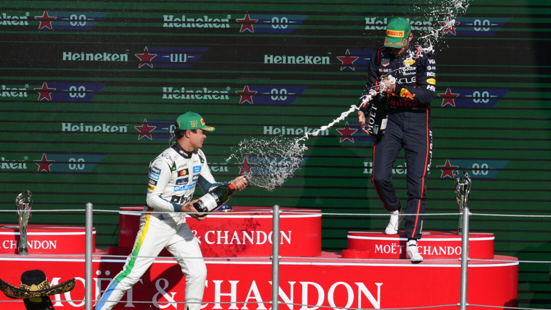 Wer verspritzt am Ende den Champagner? Lando Norris (li.) freut sich in Mexico City über den Sieg und die WM-Führung, doch der Titelverteidiger Max Verstappen ist in den letzten zwei Monaten immer näher gekommen 20251029043035370.jpg