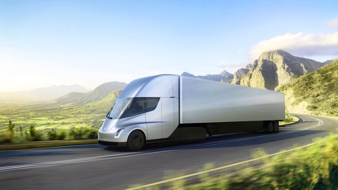 Diese Grafik illustriert Teslas Elektro-Sattelschlepper. Er wurde bereits 2017 vorgestellt - und wird erst seit diesem Jahr in etwas grösseren Stückzahlen gebaut. (Archivbild) 20260821024426593.jpg