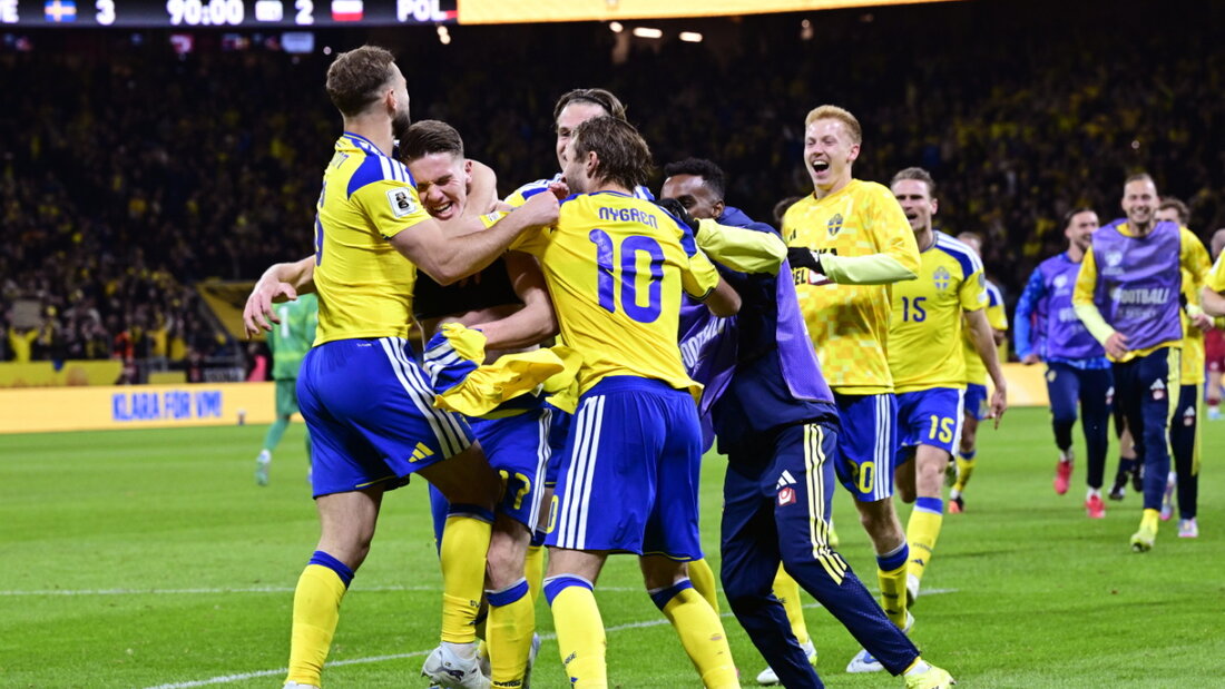 Schwedens Spieler feiern die WM-Teilnahme 20260331225118330.jpg