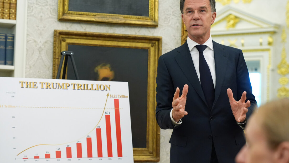 ARCHIV - Nato-Generalsekretär Mark Rutte spricht während eines Treffens mit US-Präsident Trump im Oval Office des Weißen Hauses. Foto: Jacquelyn Martin/AP/dpa (Archivbild) 20260705134236486.jpg