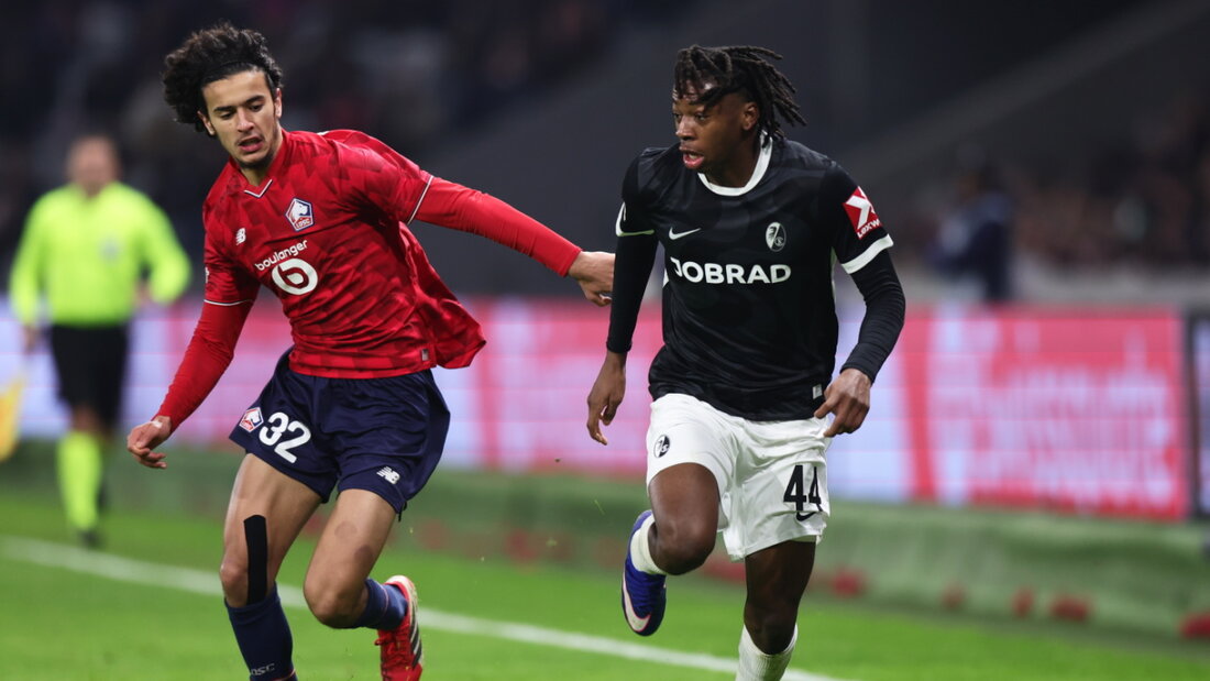 Johan Manzambi (rechts) verliert mit Freiburg gegen Lille 20260129232022465.jpg