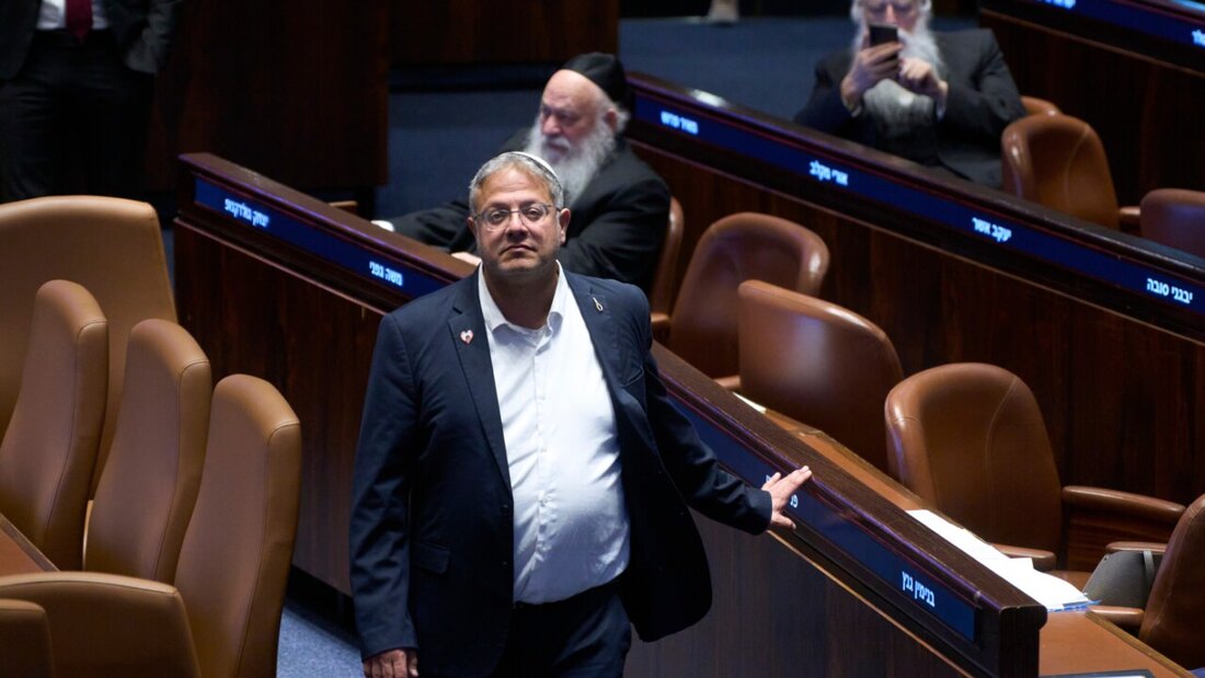 Israels Minister für nationale Sicherheit, Itamar Ben-Gvir, im israelischen Parlament, während einer Sitzung, in der ein Gesetzentwurf zur Auflösung der Regierung geprüft wird. Foto: Ohad Zwigenberg/AP/dpa 20260523152854482.jpg