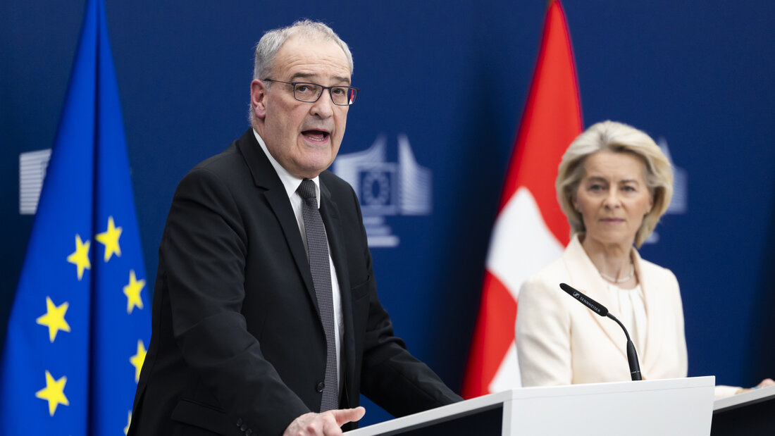 Bereits im März bei der Unterzeichnung der Bilateralen III in Brüssel forderte Bundespräsident Guy Parmelin von EU-Kommissionspräsidentin Ursula von der Leyen, dass die Schweiz einen Zugang zum "Made in Europe" erhalte. (Archivbild) 20261015224936625.jpg