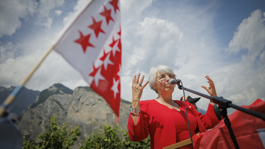 Bundesrätin Baume-Schneider sprach am Nationalfeiertag 2024 in Saint-Pierre-de-Clages VS. Einen Tag zuvor musste in Rorschach SG die Feier abgesagt werden. (Archivbild) 20250627084615841.jpg