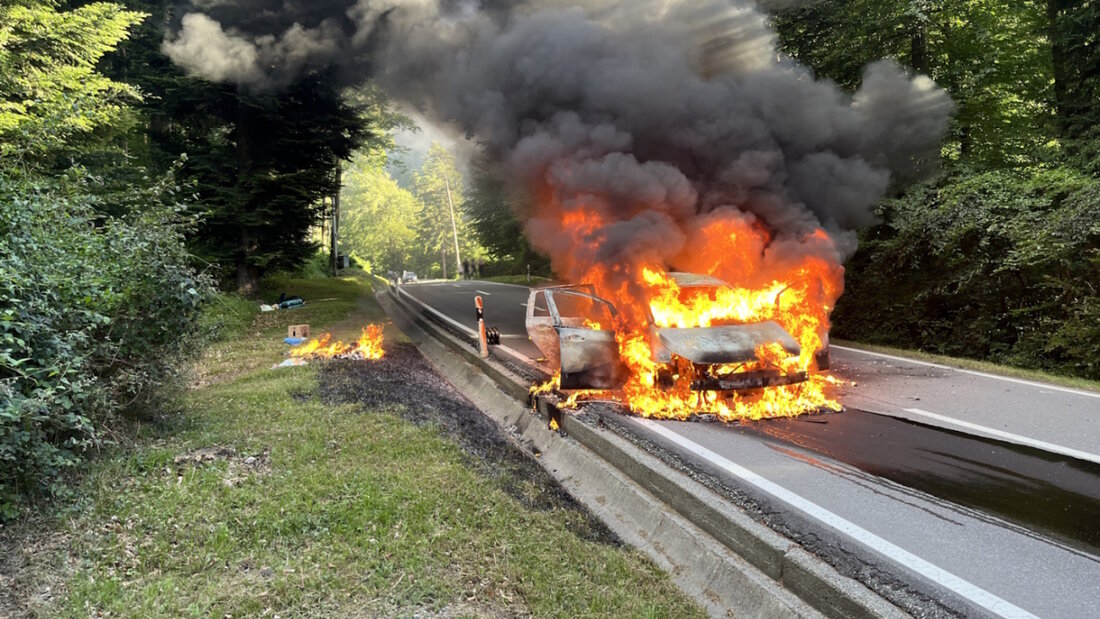 Ein Fahrzeug brannte bei Maienfeld vollständig aus. Es gab keine Verletzten. 20260615111106801.jpg